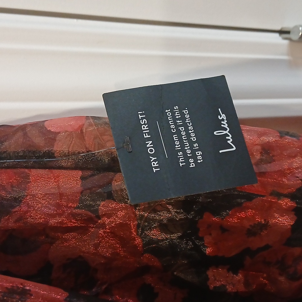 New Lulus Simply Divine Black And Red Floral Print Organza Maxi Dress Size Small - Picture 5 of 10